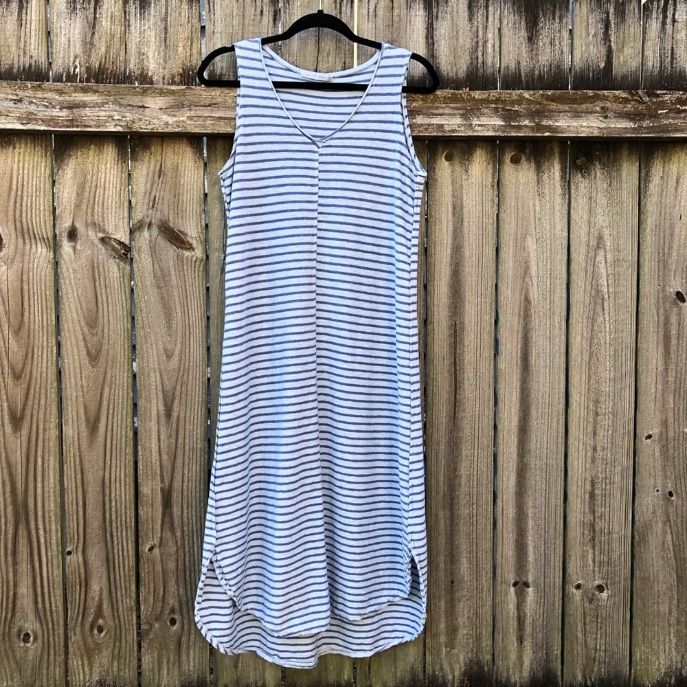 Cut Loose Cotton Linen Slub Knit Midi Tank Dress Size S Blue Stripes
